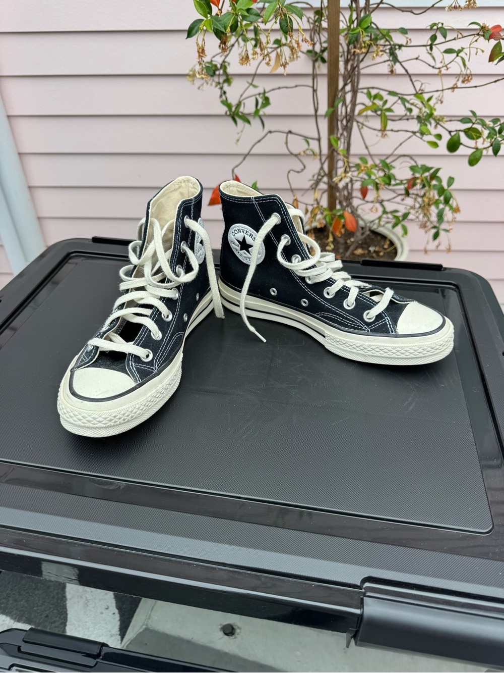 Converse Black High Top Sneakers with Cream Accents